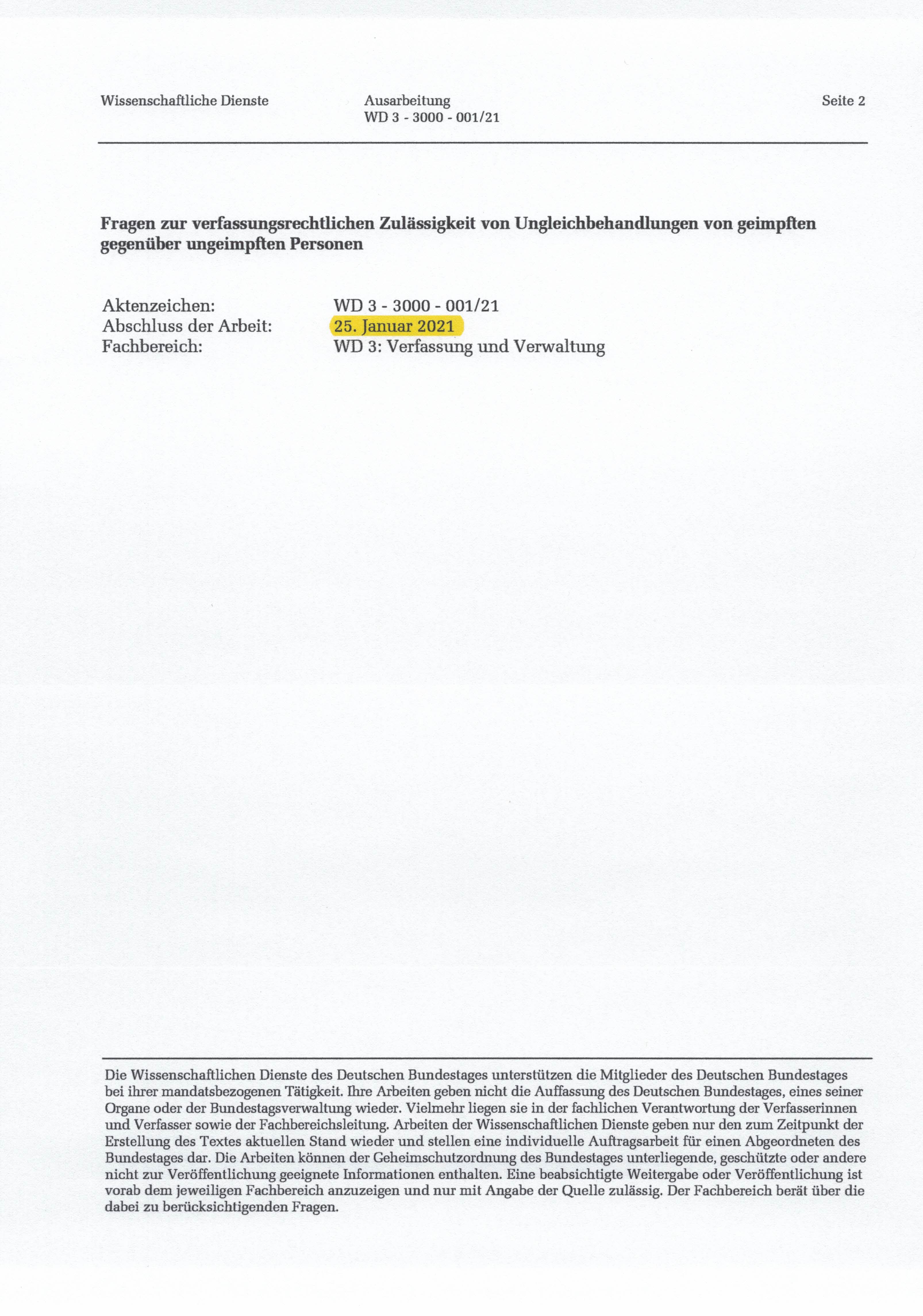 2021 09 06 Ausarbeitung Bundestag Ungleichbehandlung geimpfte vs ungeimpfte Auszge 0001